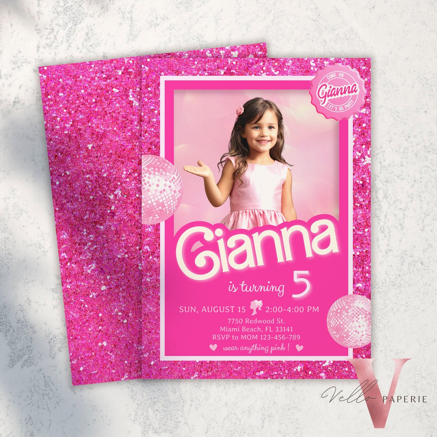 editable printable pink sparkle fashion doll box photo birthday invitation, selfie glam pink doll glitter party invite instant download