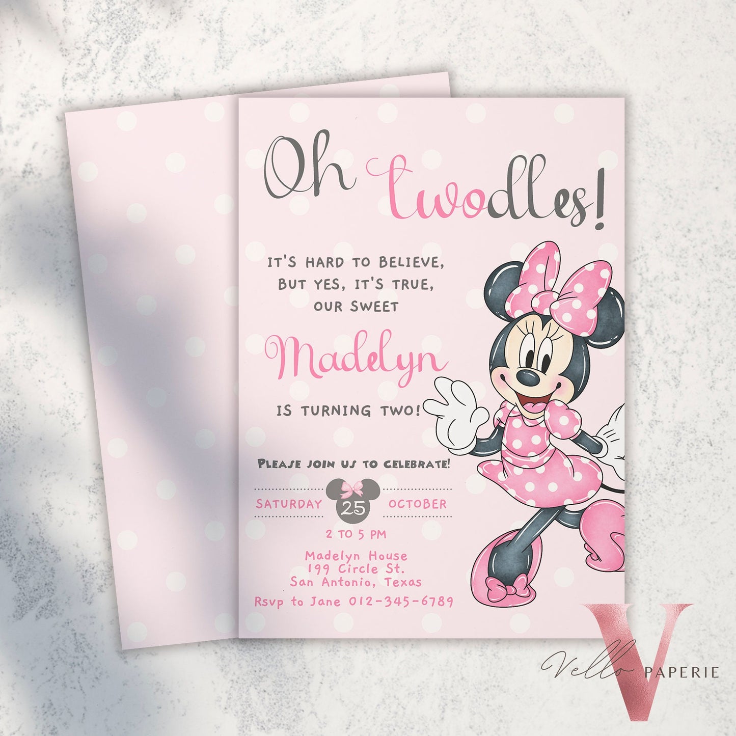 Oh Twodles Minnie Birthday Invitation | Editable Printable Watercolor Minnie Birthday Party Invite | Pink Minnie Twodles Instant Download