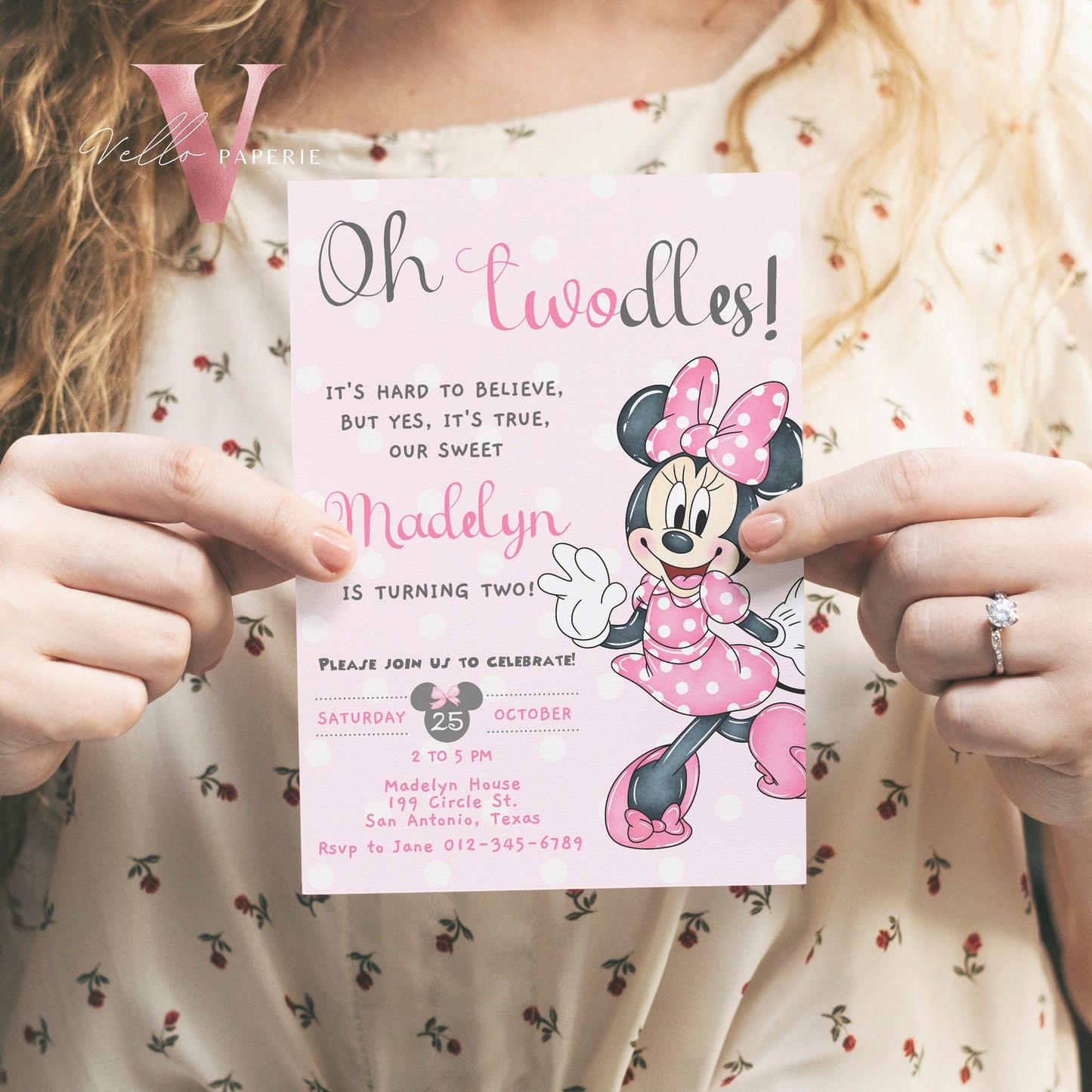 Oh Twodles Minnie Birthday Invitation | Editable Printable Watercolor Minnie Birthday Party Invite | Pink Minnie Twodles Instant Download