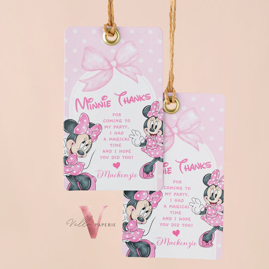 Oh Twodles Pink Minnie Birthday Thankyou Card  | Editable Printable Watercolor Minnie Birthday Party Favor Tag | Gift Tag Instant Download