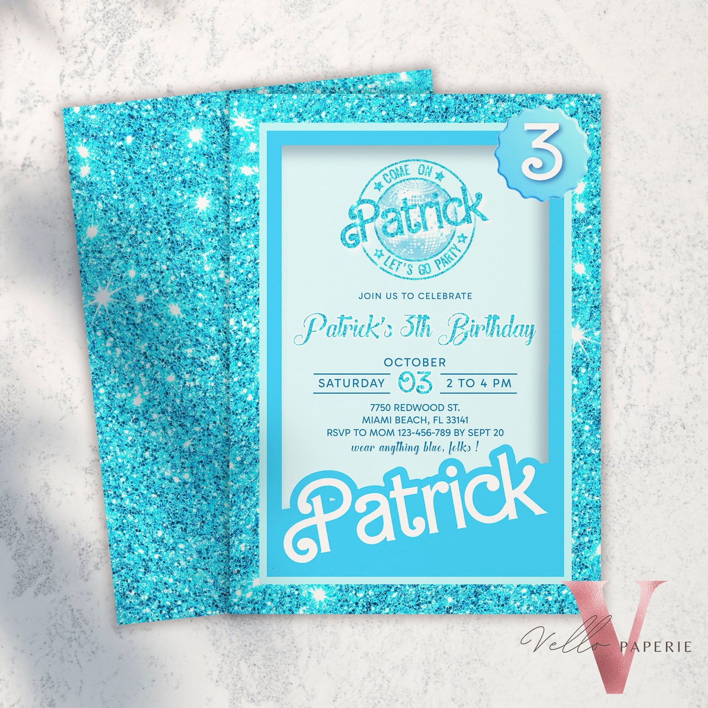 Blue Boy Doll Birthday Invitation Bundle | Editable Printable Glitter Blue Doll Box Birthday Party Invite | Blue Boy Party Instant Download