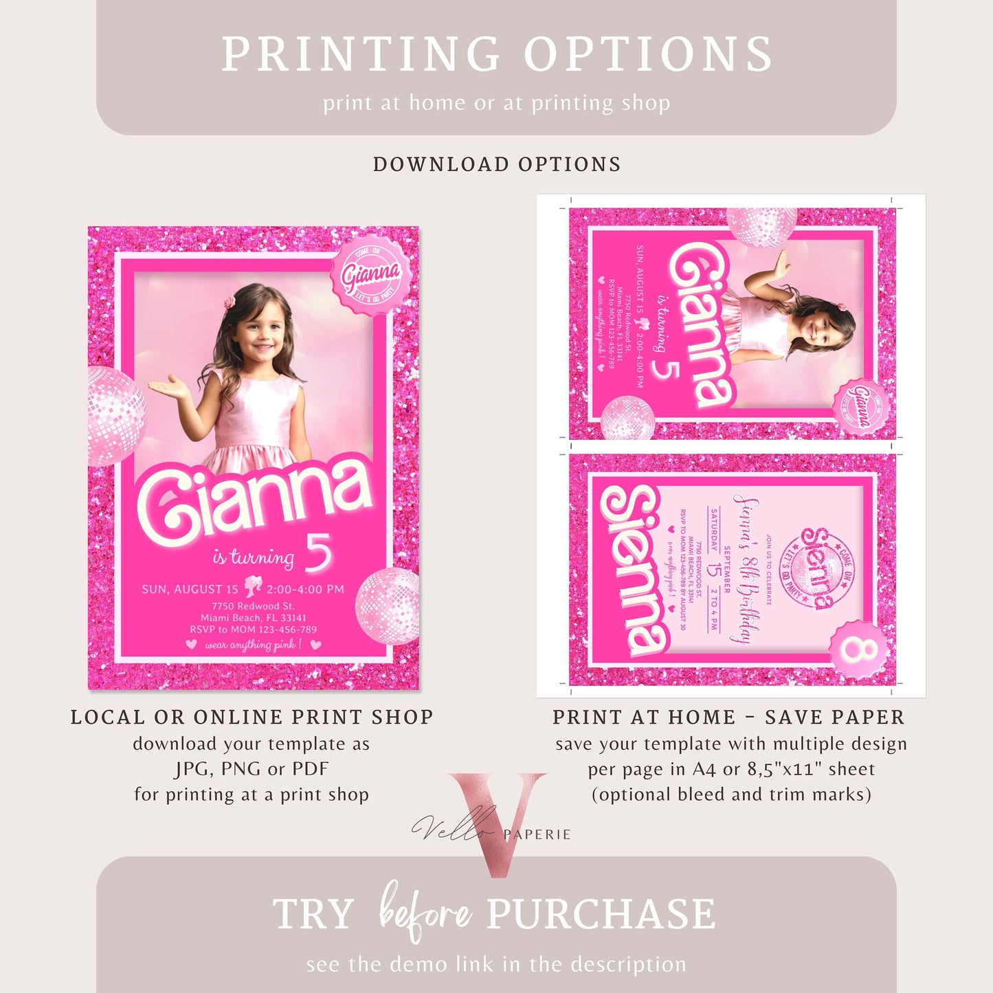 editable printable pink sparkle fashion doll box photo birthday invitation, selfie glam pink doll glitter party invite instant download