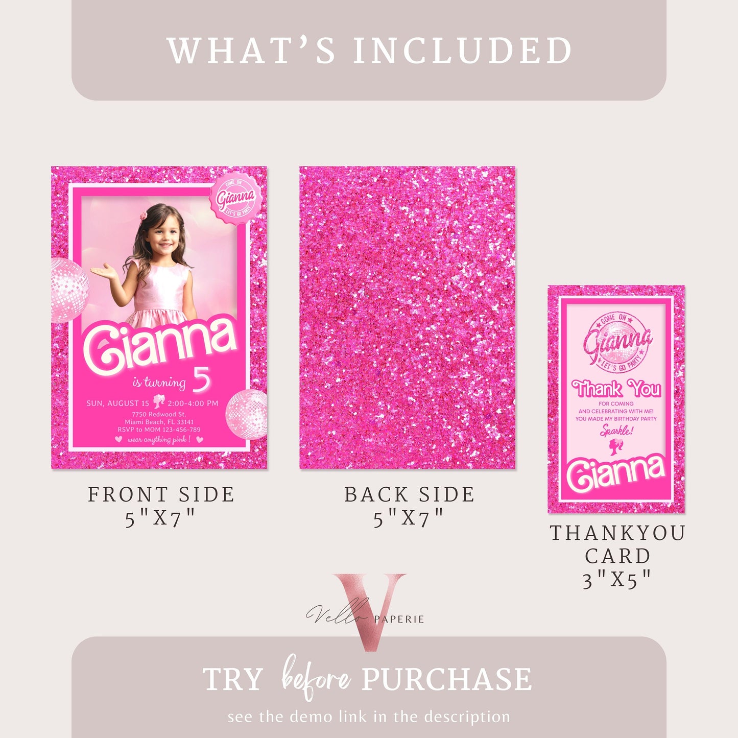 editable printable pink sparkle fashion doll box photo birthday invitation, selfie glam pink doll glitter party invite instant download