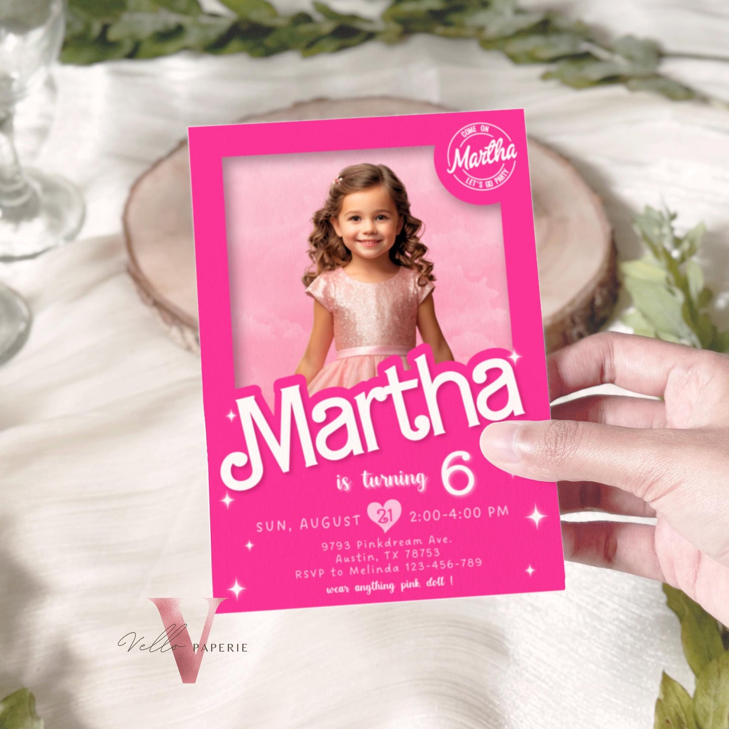 Self Edit Pink Sparkle Fashion Doll Box Photo BirthdayInvitation, Editable Printable Selfie Glam Pink Doll Party Invite Instant HPD01