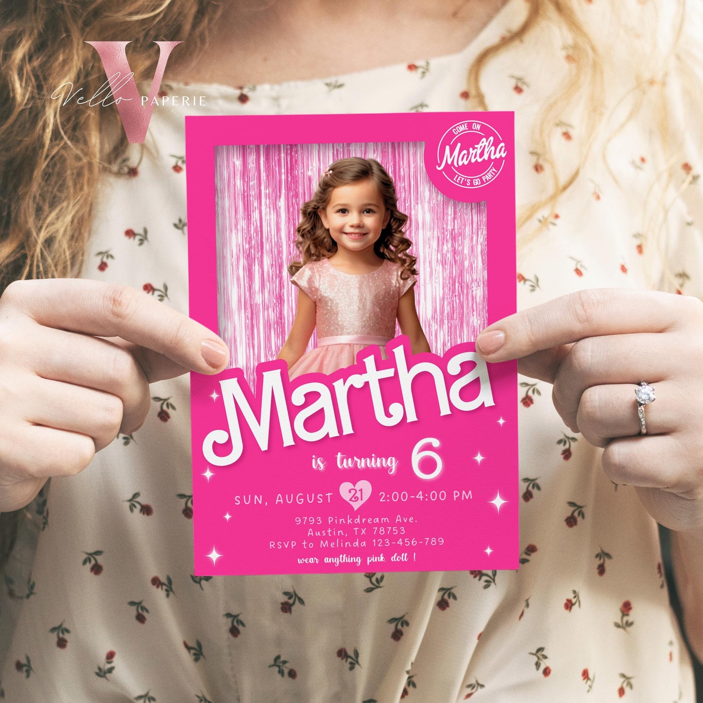 Self Edit Pink Sparkle Fashion Doll Box Photo BirthdayInvitation, Editable Printable Selfie Glam Pink Doll Party Invite Instant HPD01