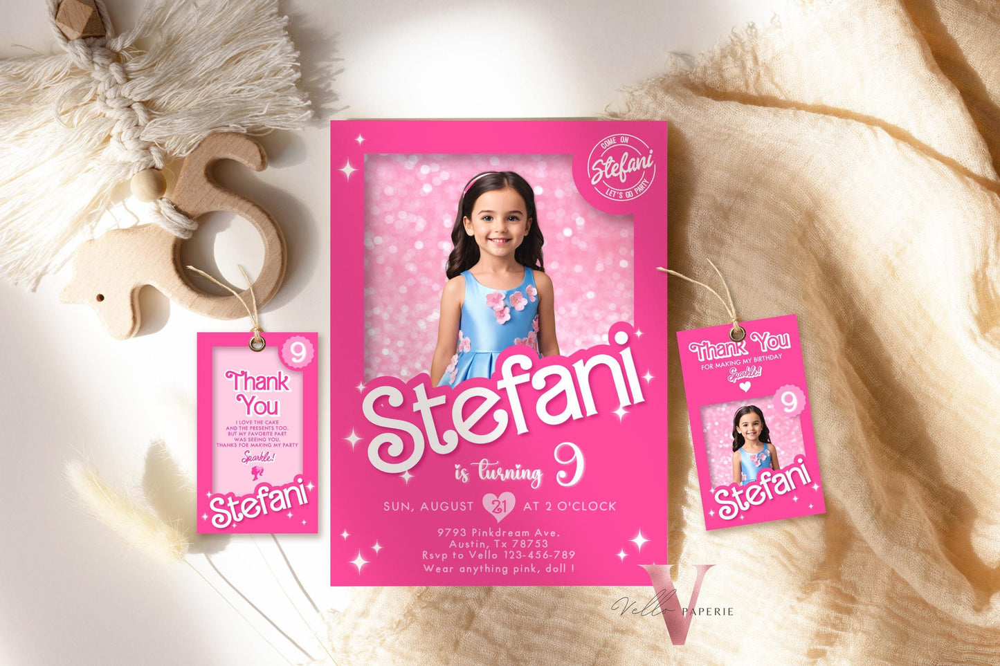 Self Edit Pink Sparkle Fashion Doll Box Photo Birthday Invitation, Editable Printable Selfie Glam Pink Doll Party Invite Instant HPD01