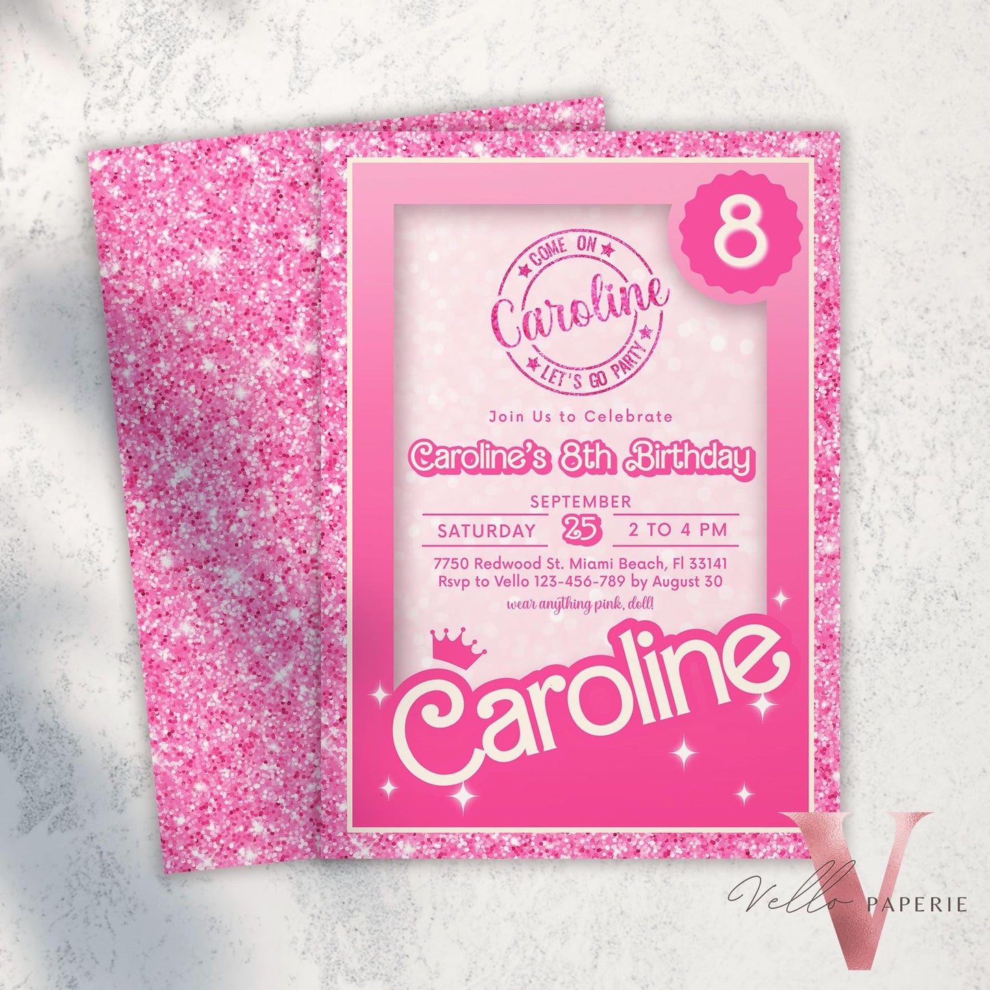 Editable Pink Sparkle Fashion Doll Birthday Invitation, Pink Doll Glitter Come On Lets Go Pink Party Invite Instant Template