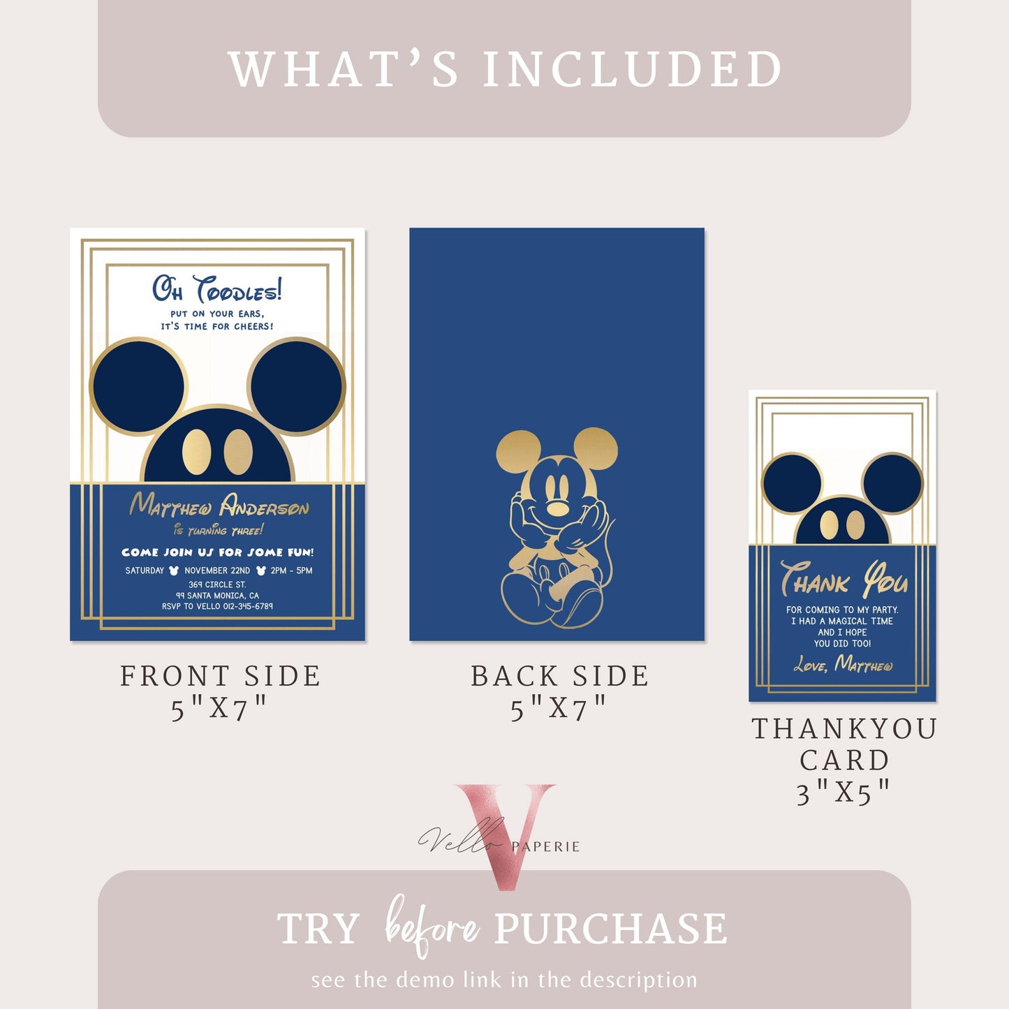 Self Editable Oh Toodles Mickey Mouse Birthday Invitation, Modern Blue Gold Boy Mickey Invite, Blue Gold Toodlers Birthday Instant Download