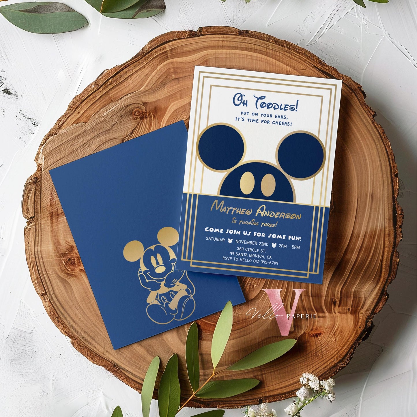 Self Editable Oh Toodles Mickey Mouse Birthday Invitation, Modern Blue Gold Boy Mickey Invite, Blue Gold Toodlers Birthday Instant Download