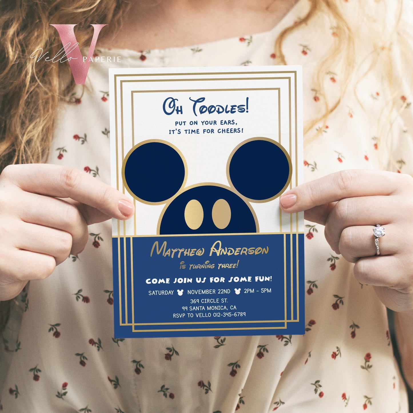 Self Editable Oh Toodles Mickey Mouse Birthday Invitation, Modern Blue Gold Boy Mickey Invite, Blue Gold Toodlers Birthday Instant Download