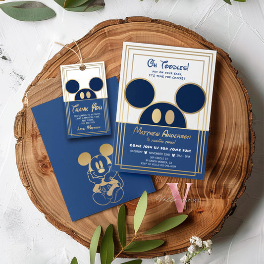 Self Editable Oh Toodles Mickey Mouse Birthday Invitation, Modern Blue Gold Boy Mickey Invite, Blue Gold Toodlers Birthday Instant Download