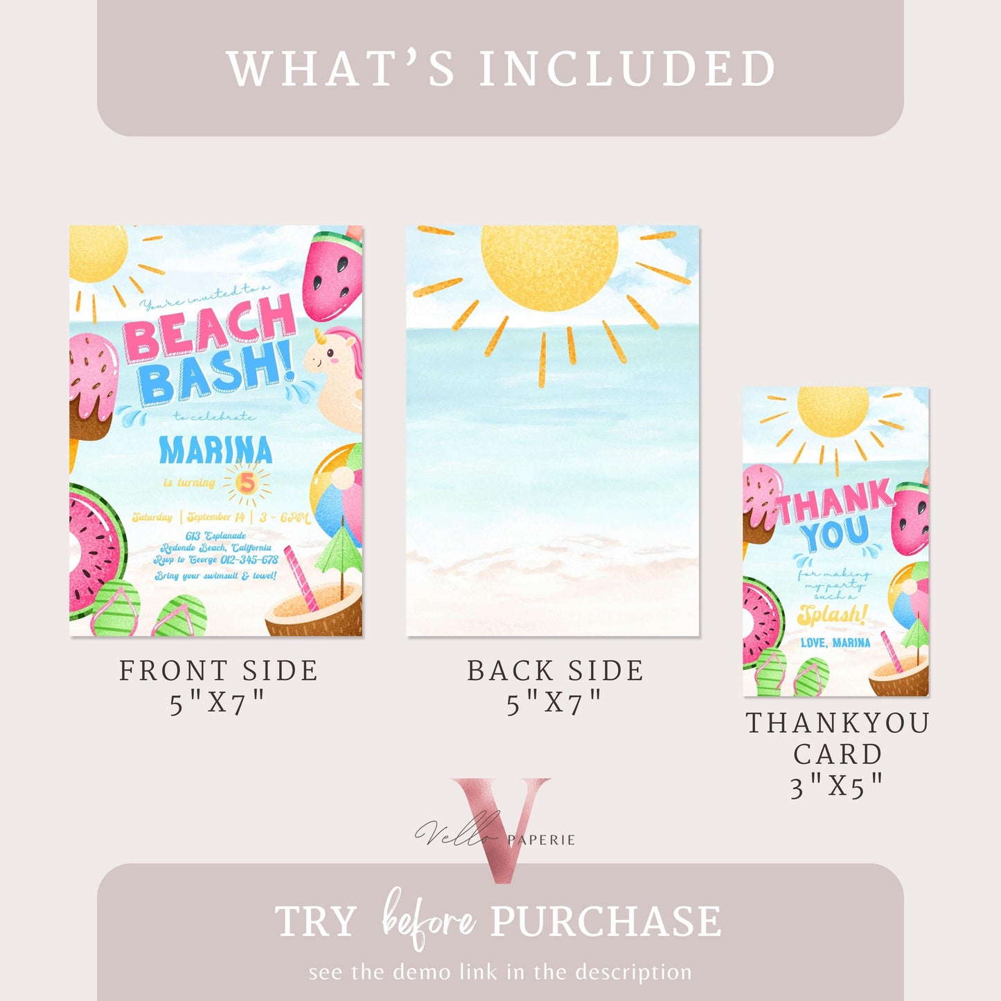 Fresh Beach Bash Birthday Party Invitation | Watercolor Summer Beach Party Invite | Vibrant Fun Beach Party Invite Teen Birthday Bash