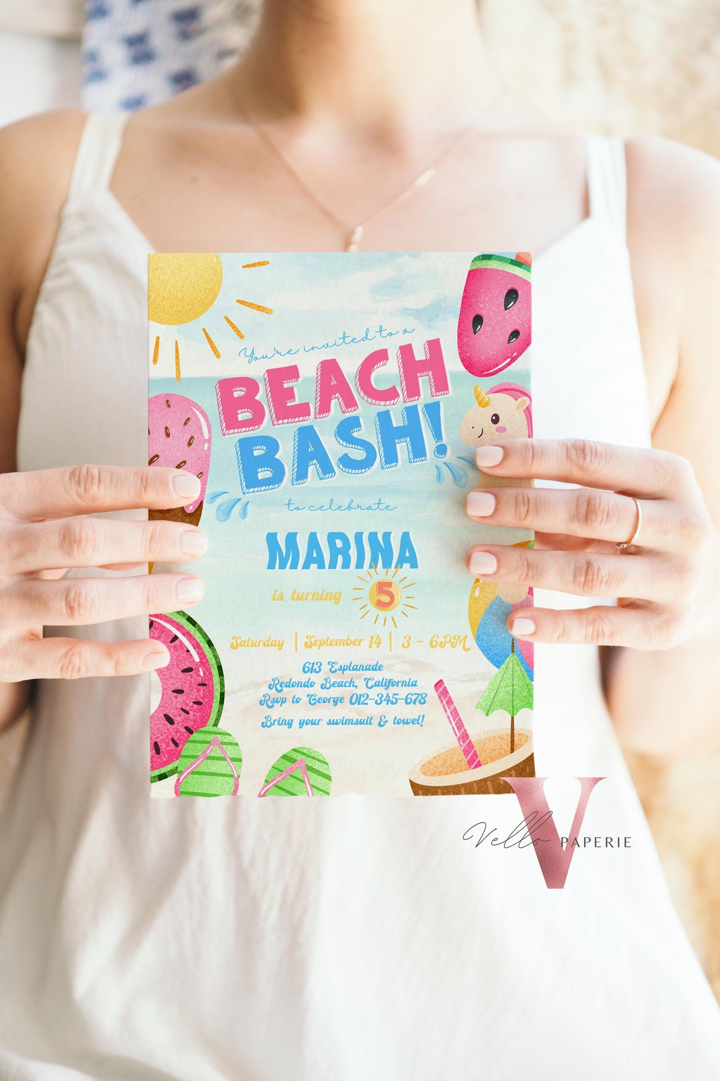 Fresh Beach Bash Birthday Party Invitation | Watercolor Summer Beach Party Invite | Vibrant Fun Beach Party Invite Teen Birthday Bash