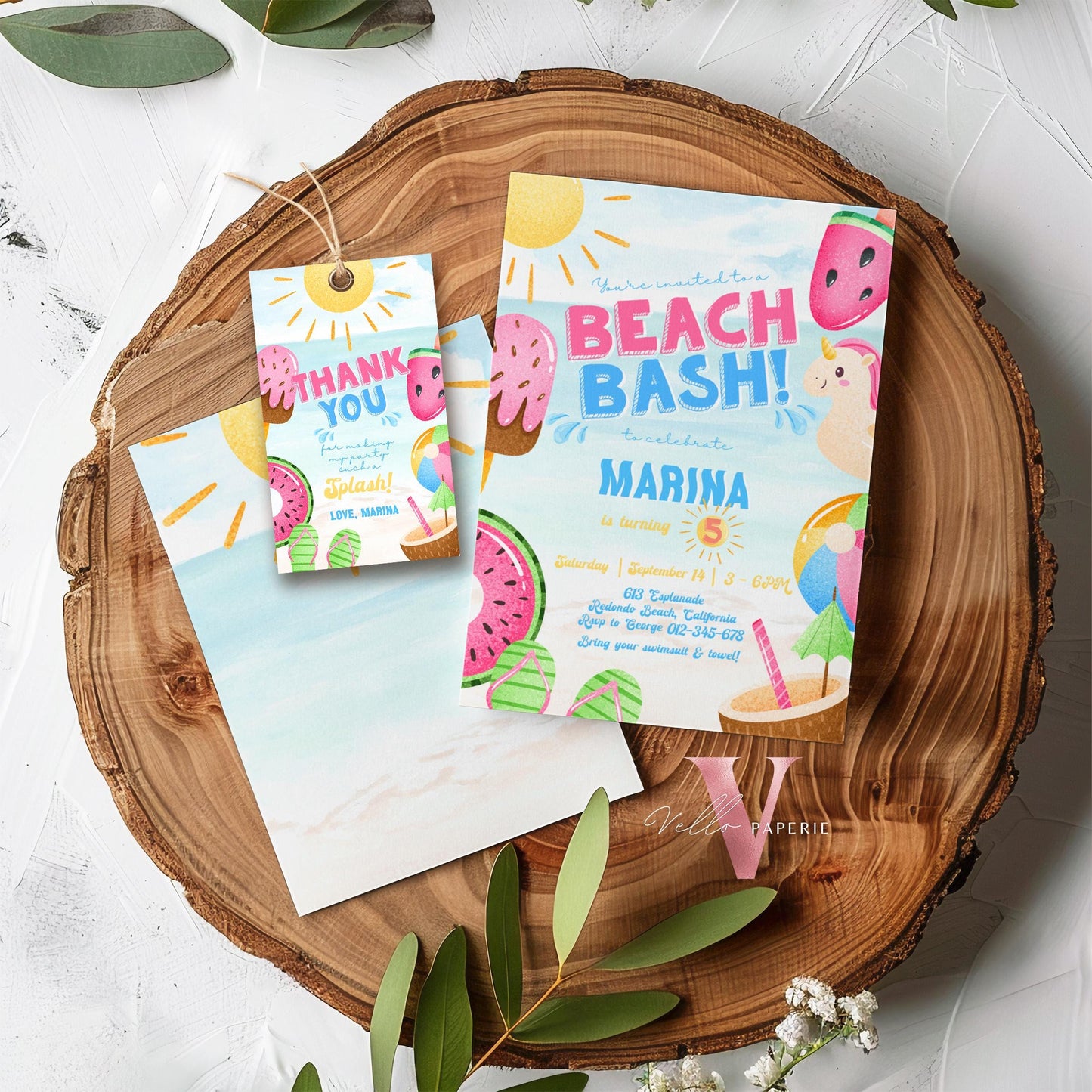 Fresh Beach Bash Birthday Party Invitation | Watercolor Summer Beach Party Invite | Vibrant Fun Beach Party Invite Teen Birthday Bash