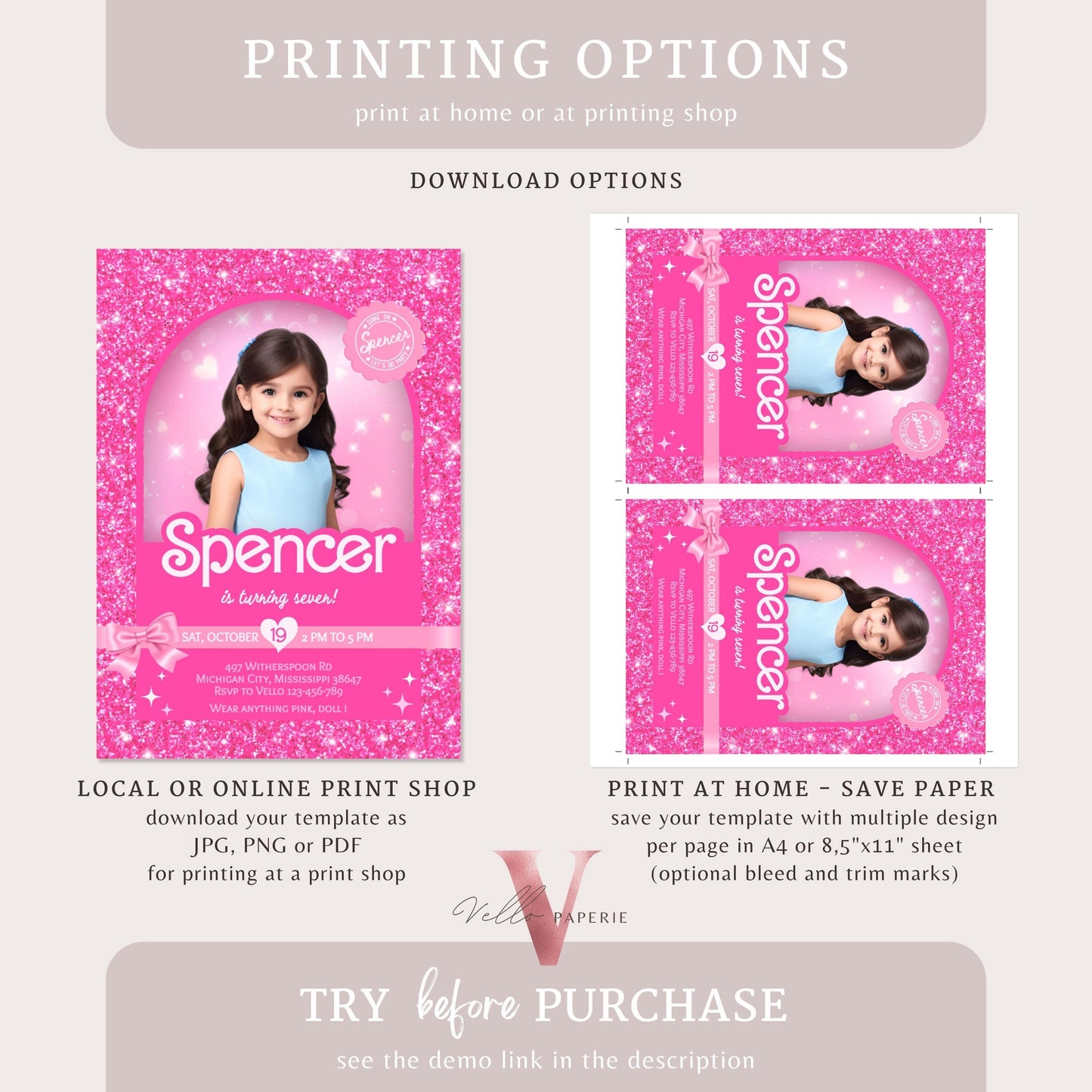 Selfie Pink Sparkle Fashion Doll Box Birthday Invitation, Editable Printable Photo Glam Pink Doll Party Invite Instant Template Download