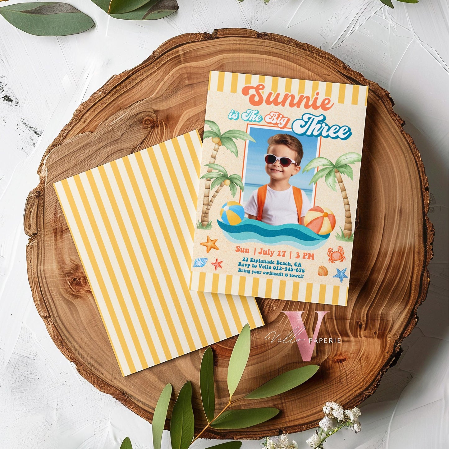 Photo Summer Boy ANY AGE Birthday Birthday Invitation | Edit Youself Malibu Beach Party Invite | Orange Blue Beach Party Instant Template