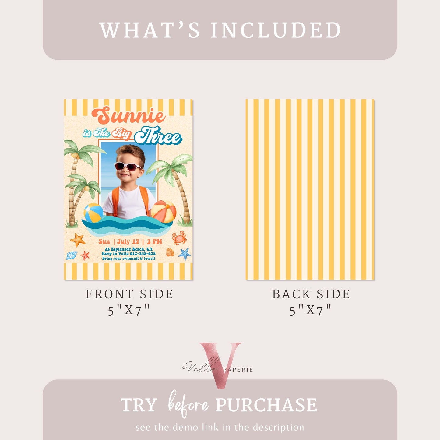 Photo Summer Boy ANY AGE Birthday Birthday Invitation | Edit Youself Malibu Beach Party Invite | Orange Blue Beach Party Instant Template