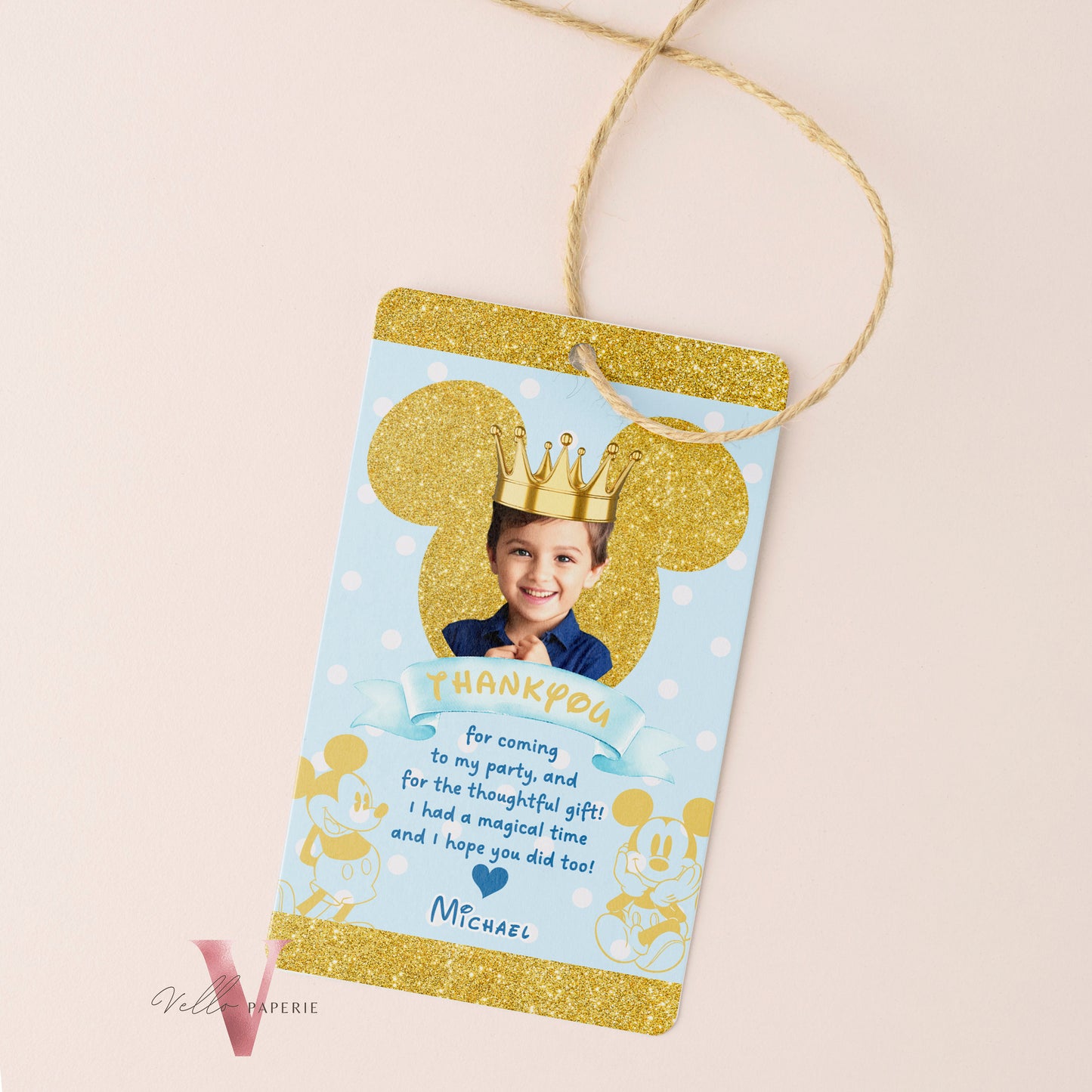 Photo Gold Glitter Royal Mickey Birthday Invitation | Editable Printable Blue Gold Mickey Birthday Party Invite with Photo Instant Download