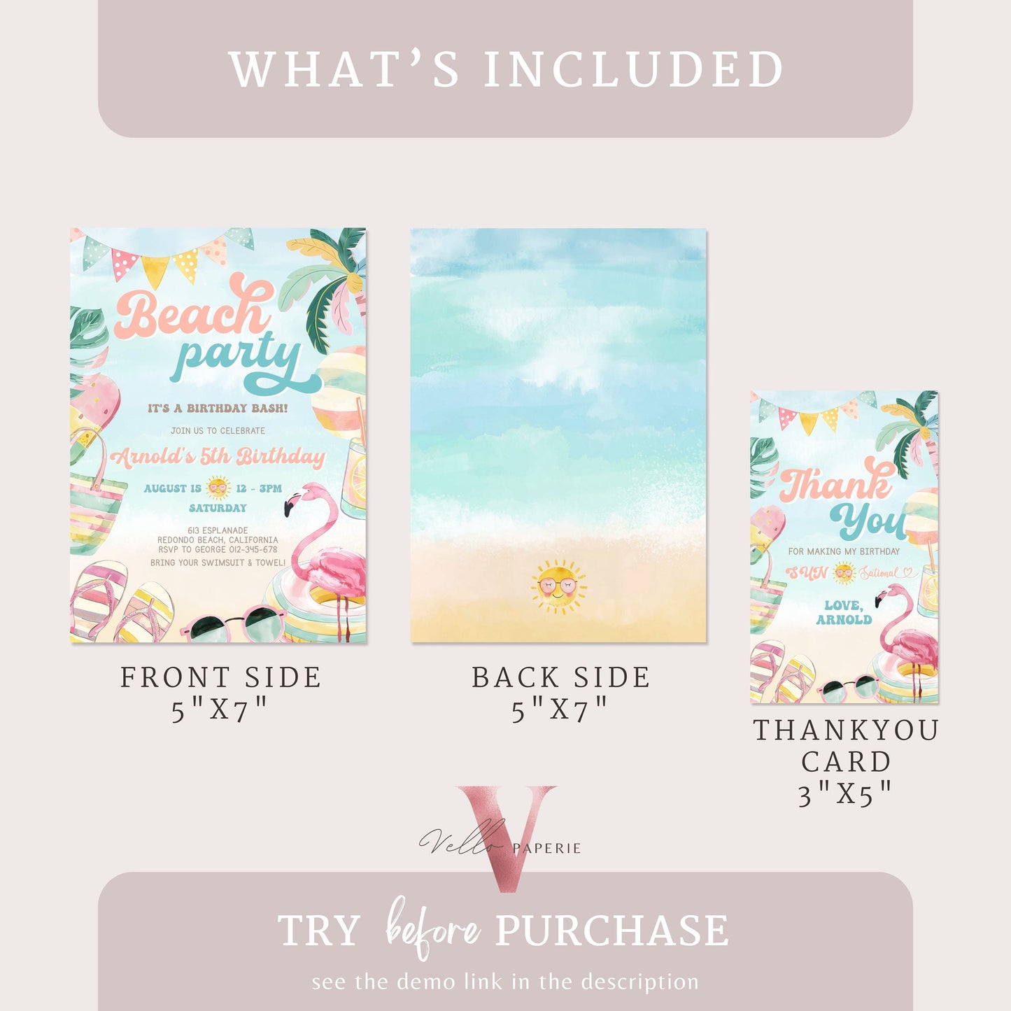 Editable Beach Birthday Party Invitation | Watercolor Summer Party Invite | Peach Turquoise Beach Party Invite Teen Birthday Bash Instant