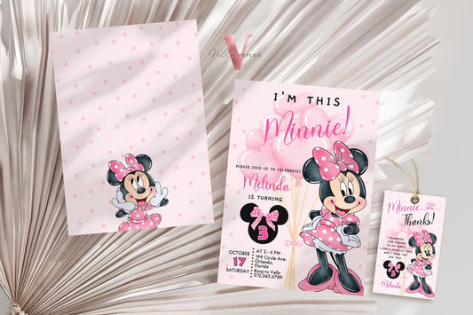 Self Edit Any Age Oh Toodlers Minnie Mouse Birthday Invitation, Light Pink Polka Dot Invite, Girl Birthday Party Instant Template MMB02