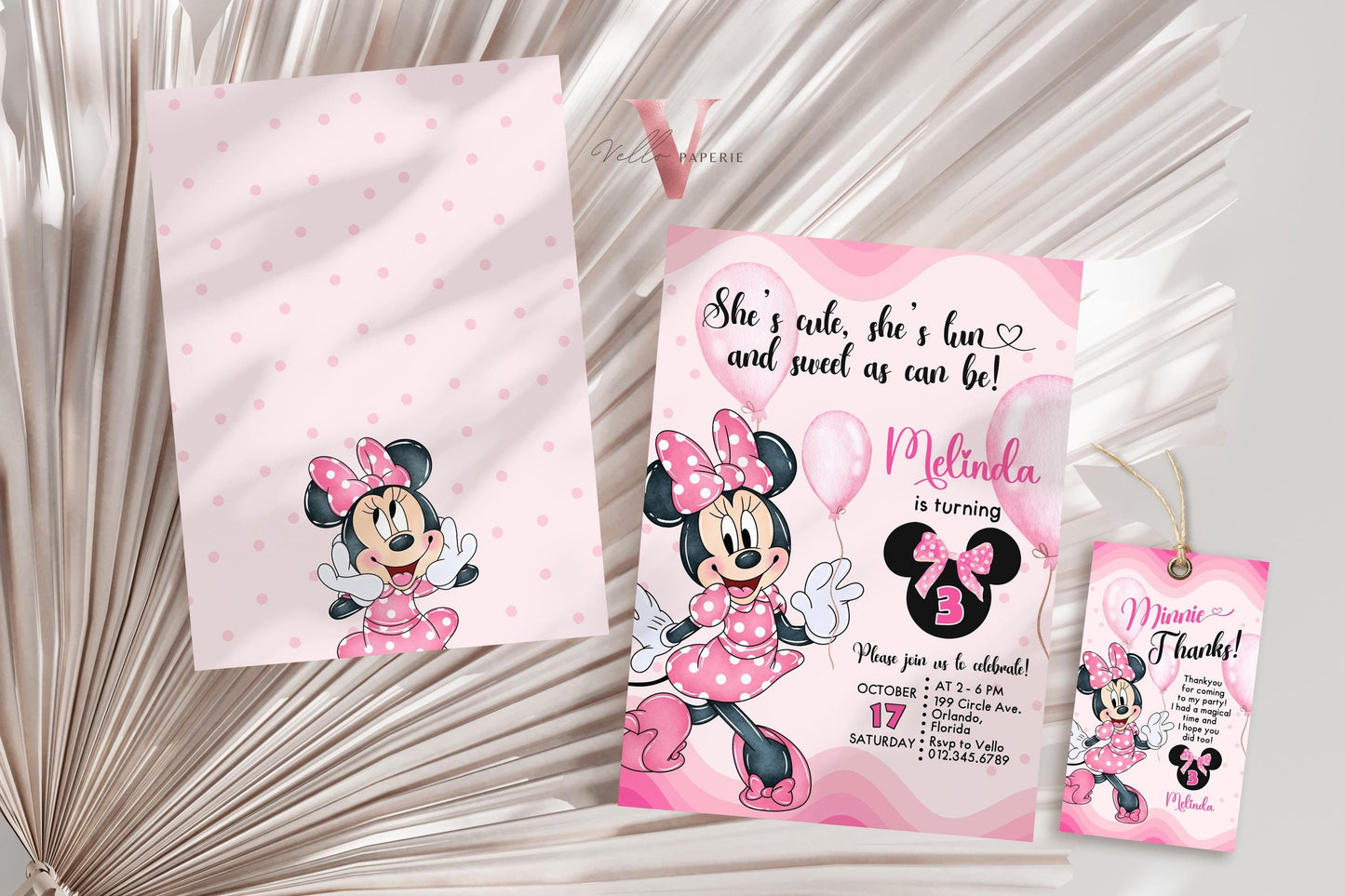 Self Editable Any Age Oh Balloons Minnie Mouse Birthday Invitation, Light Pink Polka Dot Invite, Small Girl Birthday Party Instant Template