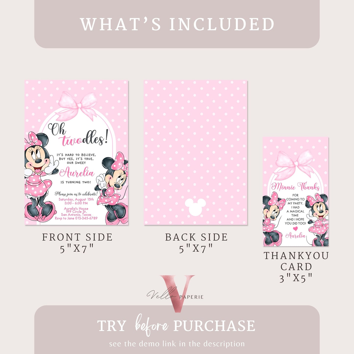 Self Editable Oh TWOdles Minnie Mouse Birthday Invitation, Light Pink Polka Dot Invite, 2 year old Girl Second Birthday Instant Download