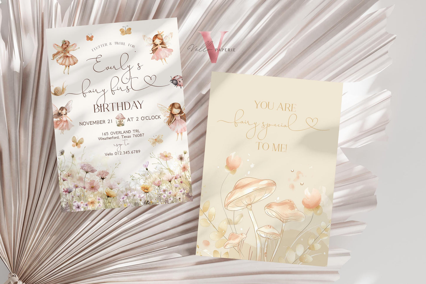 Editable Fairy First Birthday Invitation | Printable Garden Fairy Magical Butterfly | Whymsical Girl 1st Party Invite | Instant Template