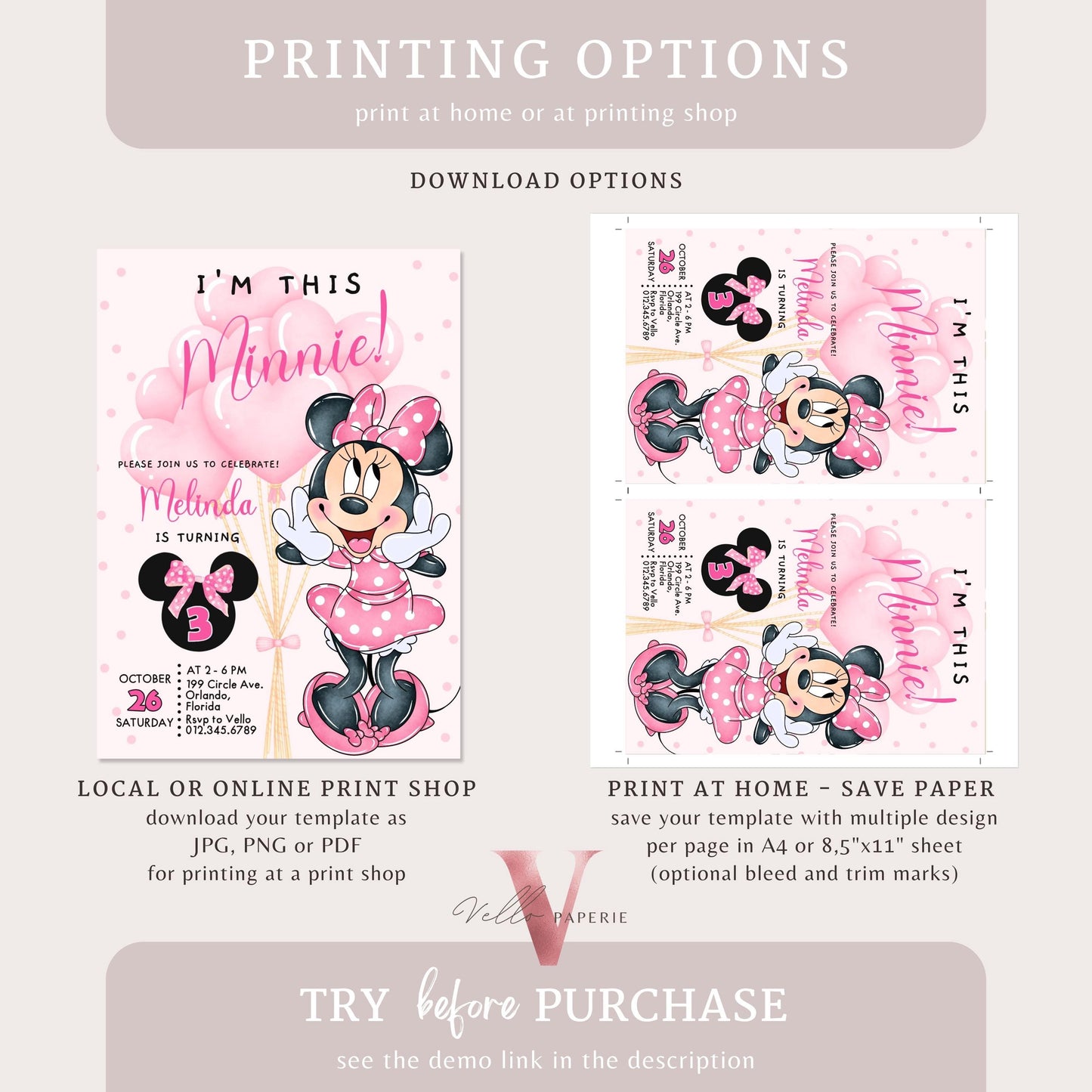 Any Age I'm this Minnie Mouse Birthday Invitation | Editab;e Light Pink Polka Dot Invite, Small Girl Birthday Party Instant Download  MMB02