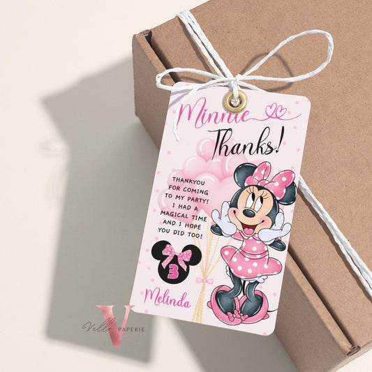 EDITABLE Any Age Minnie Thanks Minnie Mouse Birthday Thankyou Card | Editable Watercolor Girl Birthday Party Favor Tag | Gift Tag MMB02