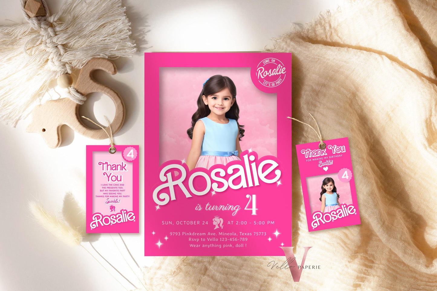 Self Edit Pink Sparkle Fashion Doll Box Photo Birthday Invitation, Editable Printable Selfie Glam Pink Doll Party Invite Instant HPD01