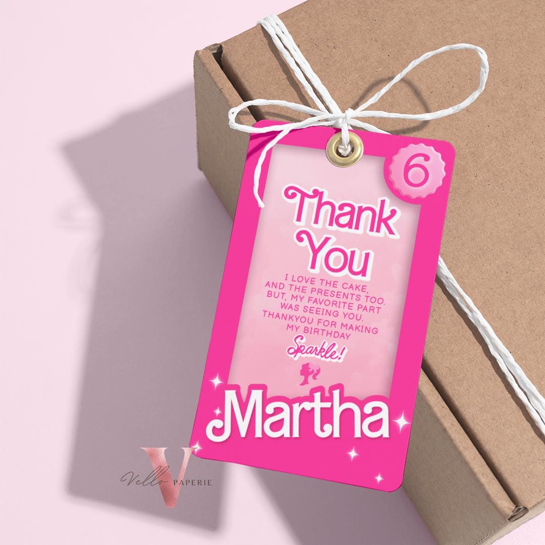 Photo Pink sparkle fashion doll box birthday thankyou card, pink doll come on let's go disco party favor tag, gift tag instant HPD01