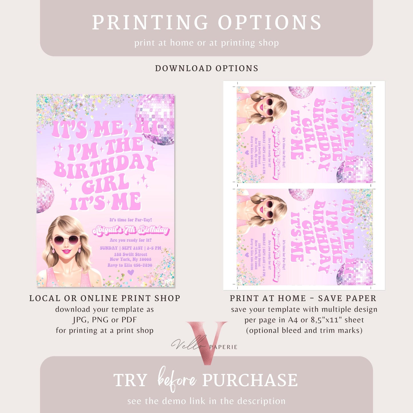 Edit Yourself Par-Tay Birthday Party Invitation | Editable Printable Purple Pink Sparkle TS Party Invite | It's Me Hi Swift Instant Download