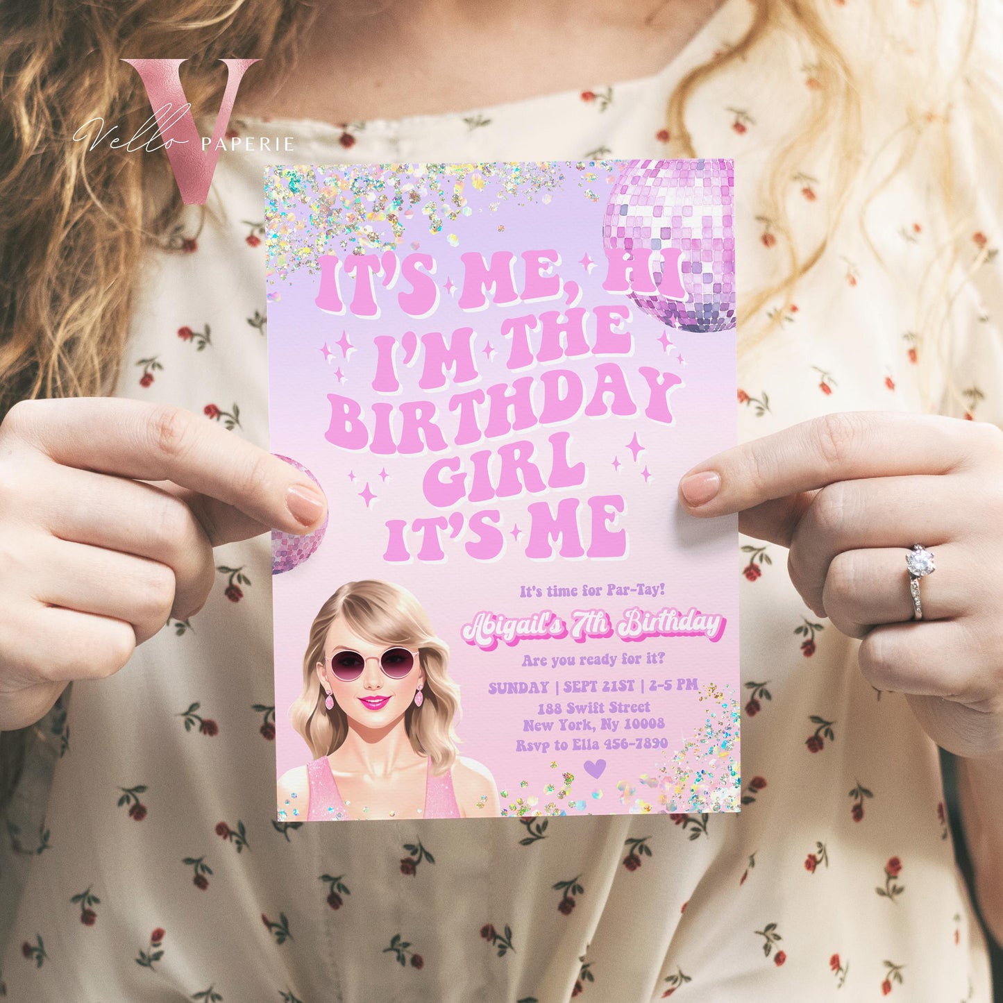 Edit Yourself Par-Tay Birthday Party Invitation | Editable Printable Purple Pink Sparkle TS Party Invite | It's Me Hi Swift Instant Download