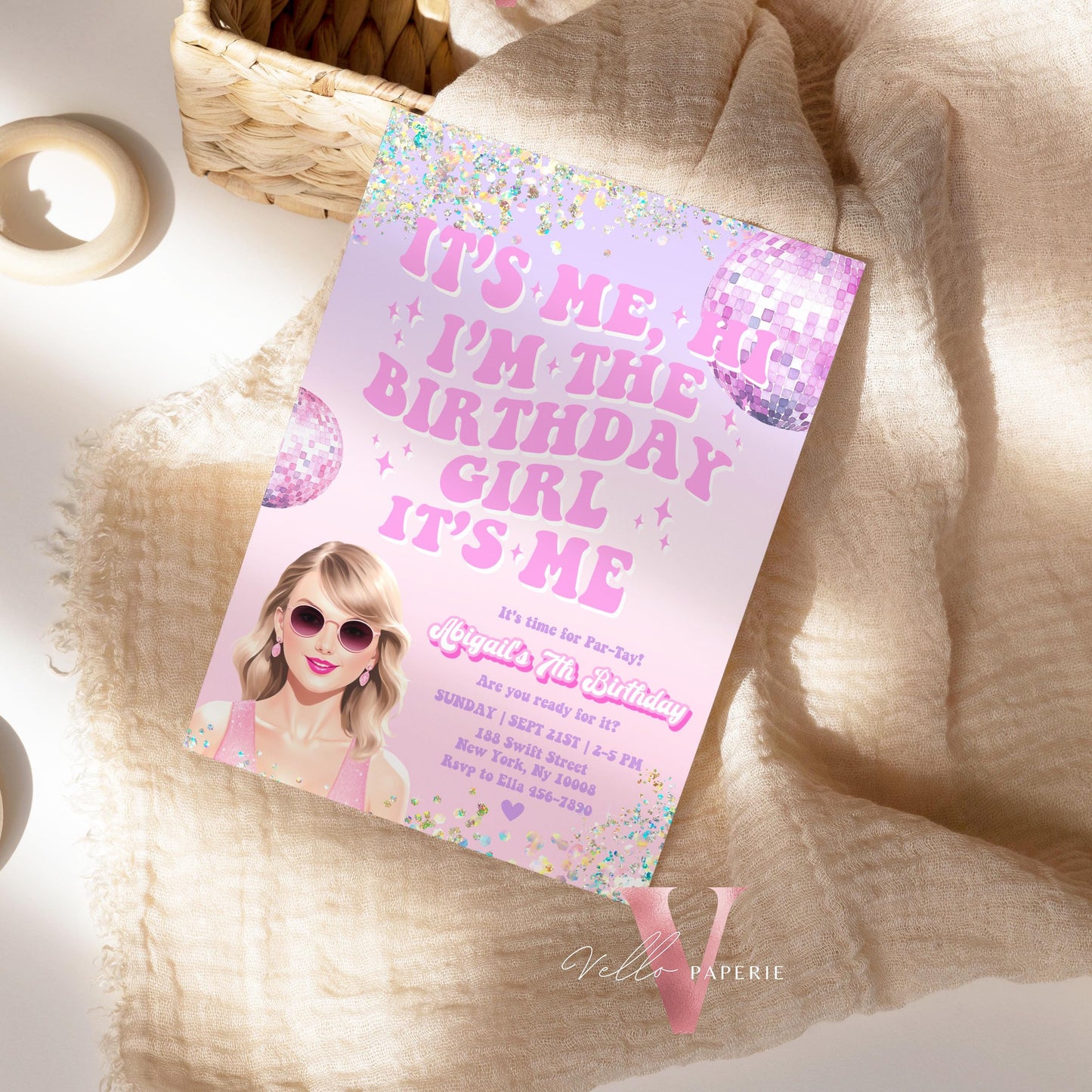 Edit Yourself Par-Tay Birthday Party Invitation | Editable Printable Purple Pink Sparkle TS Party Invite | It's Me Hi Swift Instant Download