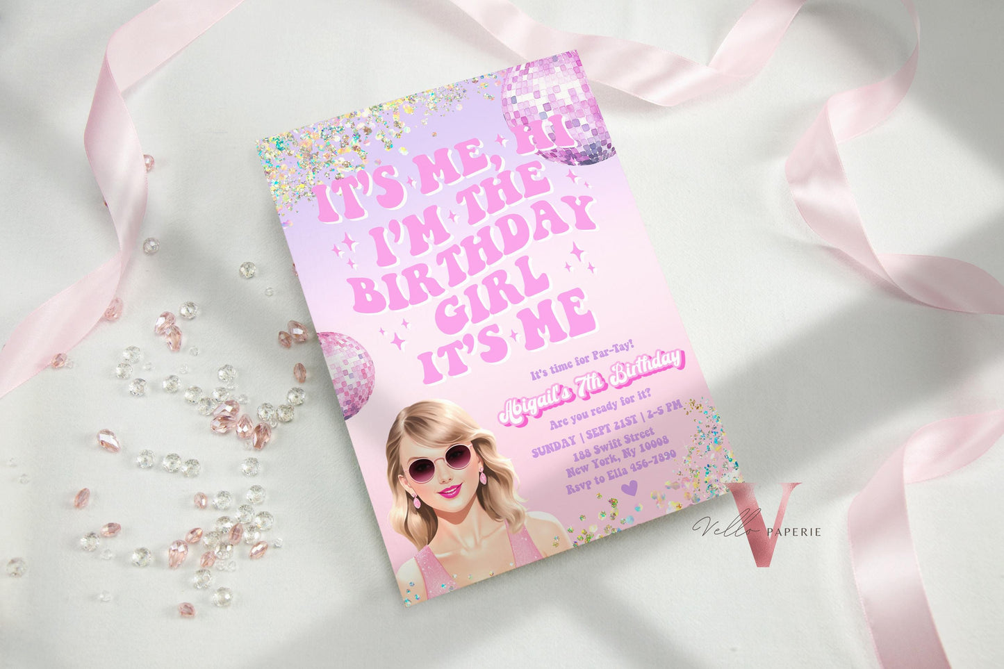 Edit Yourself Par-Tay Birthday Party Invitation | Editable Printable Purple Pink Sparkle TS Party Invite | It's Me Hi Swift Instant Download