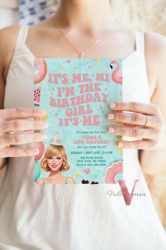 Edit Yourself Par-Tay Pool Party Invitation | Editable Printable Tosca Pink TS Pool Party Invite | It's Me Hi Swift Summer Instant Download