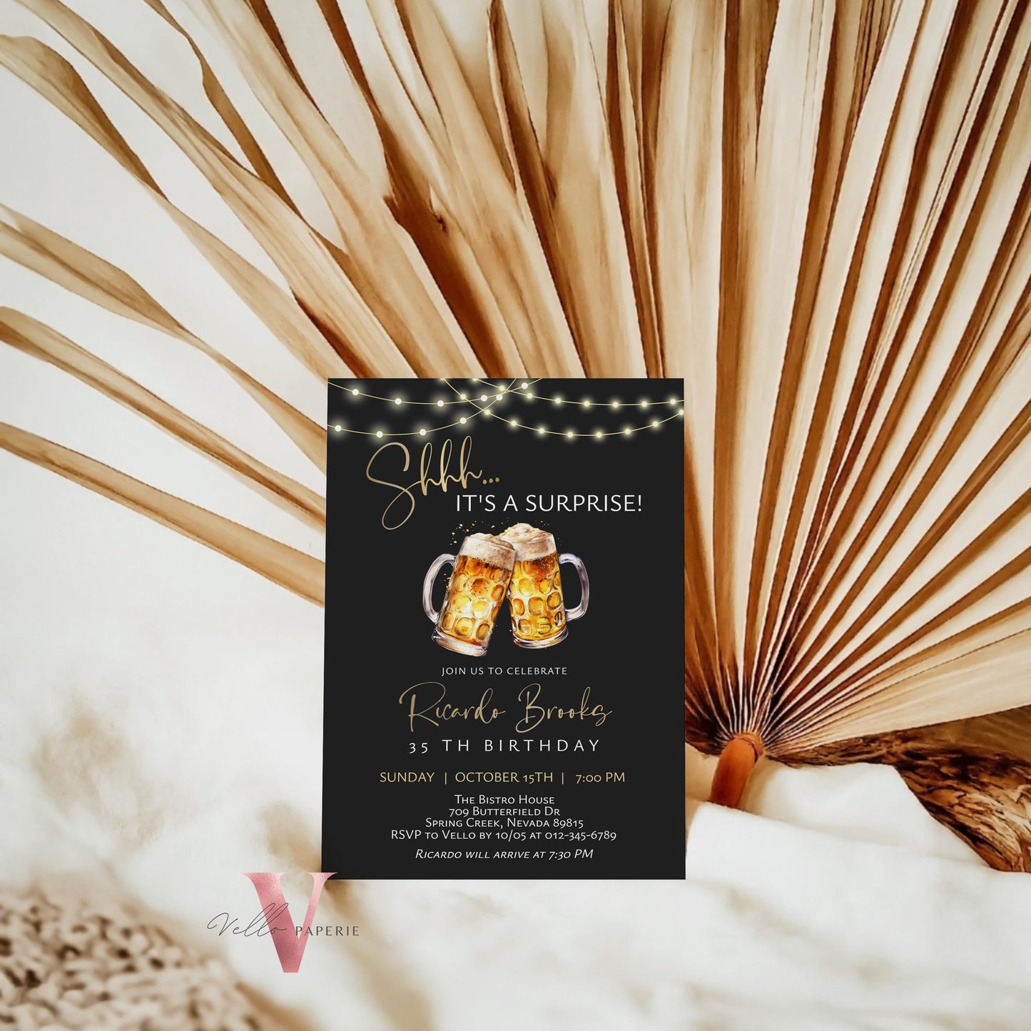 Beer Surprise Birthday Party Invitation | 30th 40th 50th Adult Birthday Invite | Self Editable Gold Black Adult Printable Instant Template