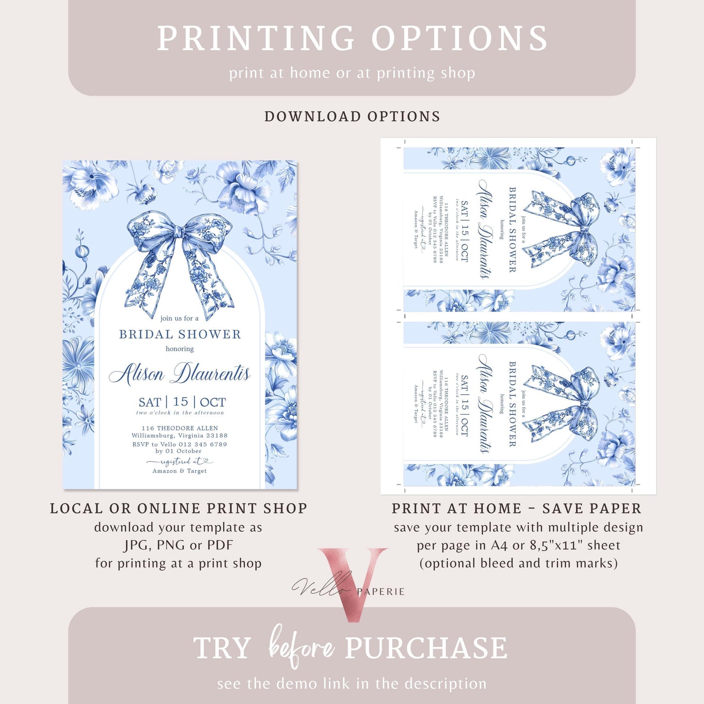 Something Blue before I DO Bridal Shower Party Invitation | Blue Toile de Juoy Flower Invite | Arch Vintage Blue Botanical BridetoBe Instant