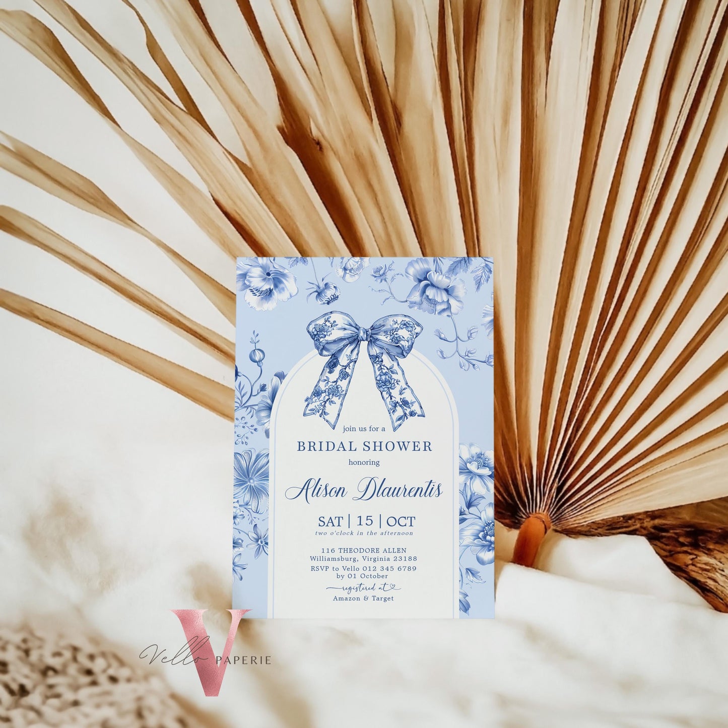 Something Blue before I DO Bridal Shower Party Invitation | Blue Toile de Juoy Flower Invite | Arch Vintage Blue Botanical BridetoBe Instant