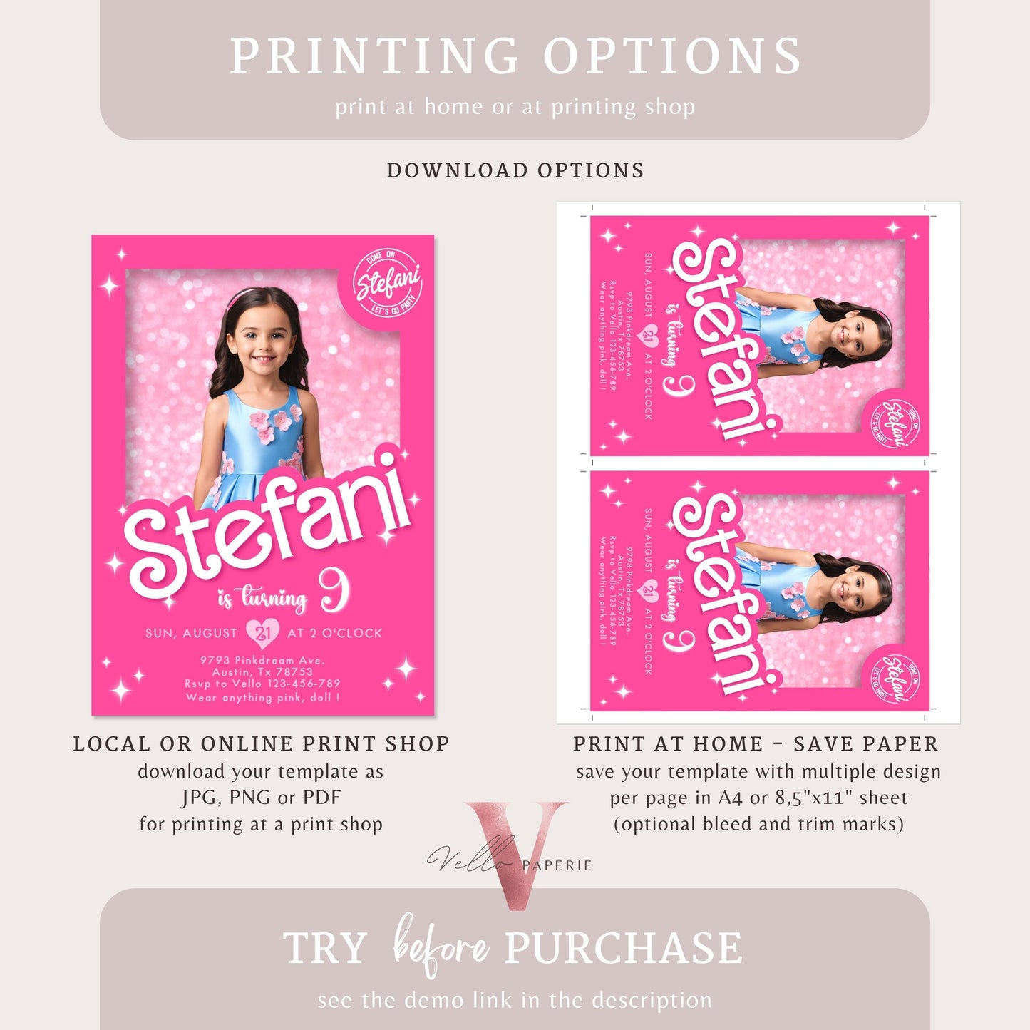 Self Edit Pink Sparkle Fashion Doll Box Photo Birthday Invitation, Editable Printable Selfie Glam Pink Doll Party Invite Instant HPD01