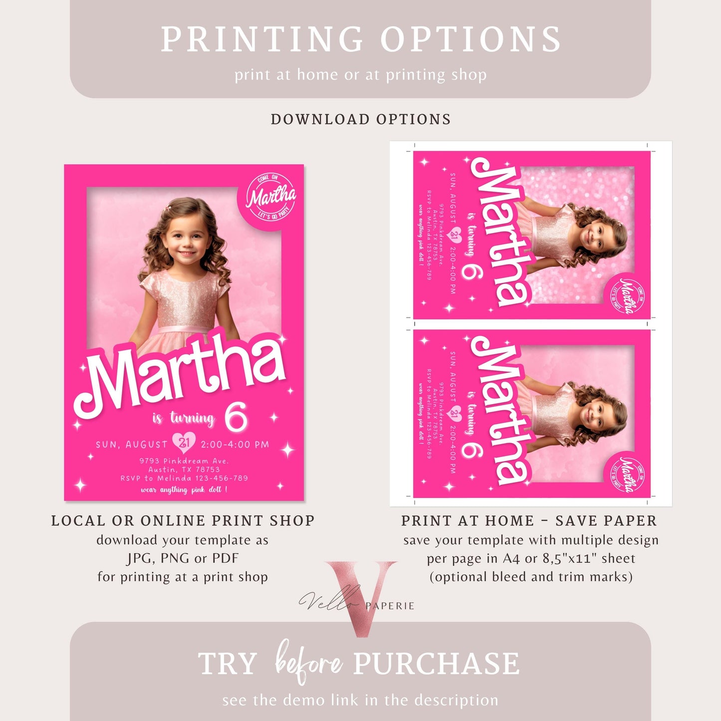 Self Edit Pink Sparkle Fashion Doll Box Photo BirthdayInvitation, Editable Printable Selfie Glam Pink Doll Party Invite Instant HPD01