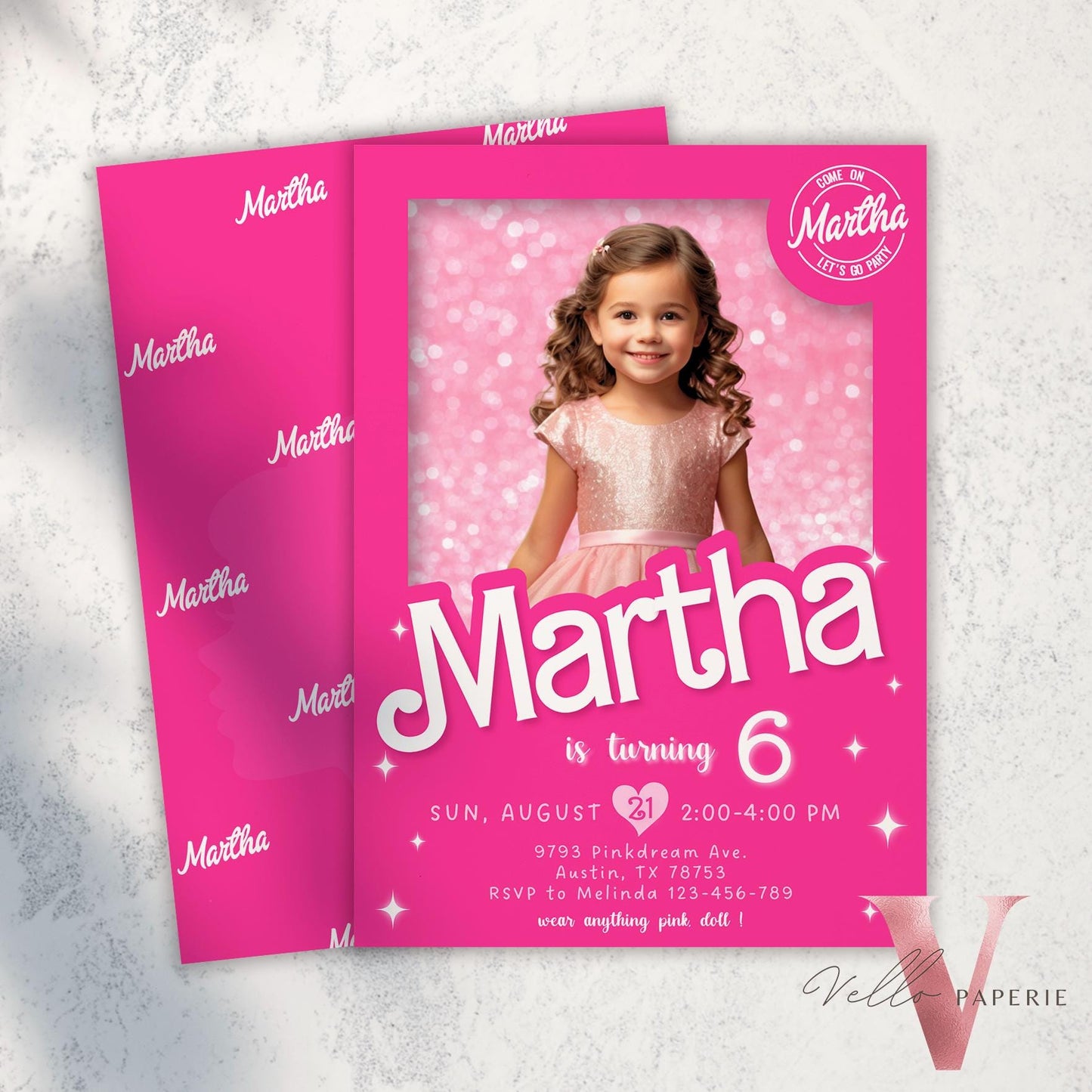 Self Edit Pink Sparkle Fashion Doll Box Photo BirthdayInvitation, Editable Printable Selfie Glam Pink Doll Party Invite Instant HPD01