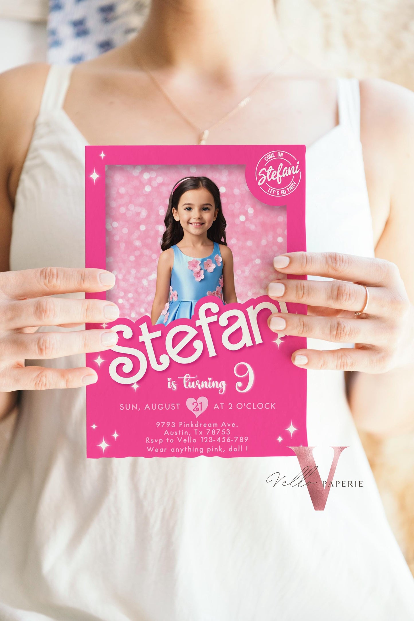 Self Edit Pink Sparkle Fashion Doll Box Photo Birthday Invitation, Editable Printable Selfie Glam Pink Doll Party Invite Instant HPD01