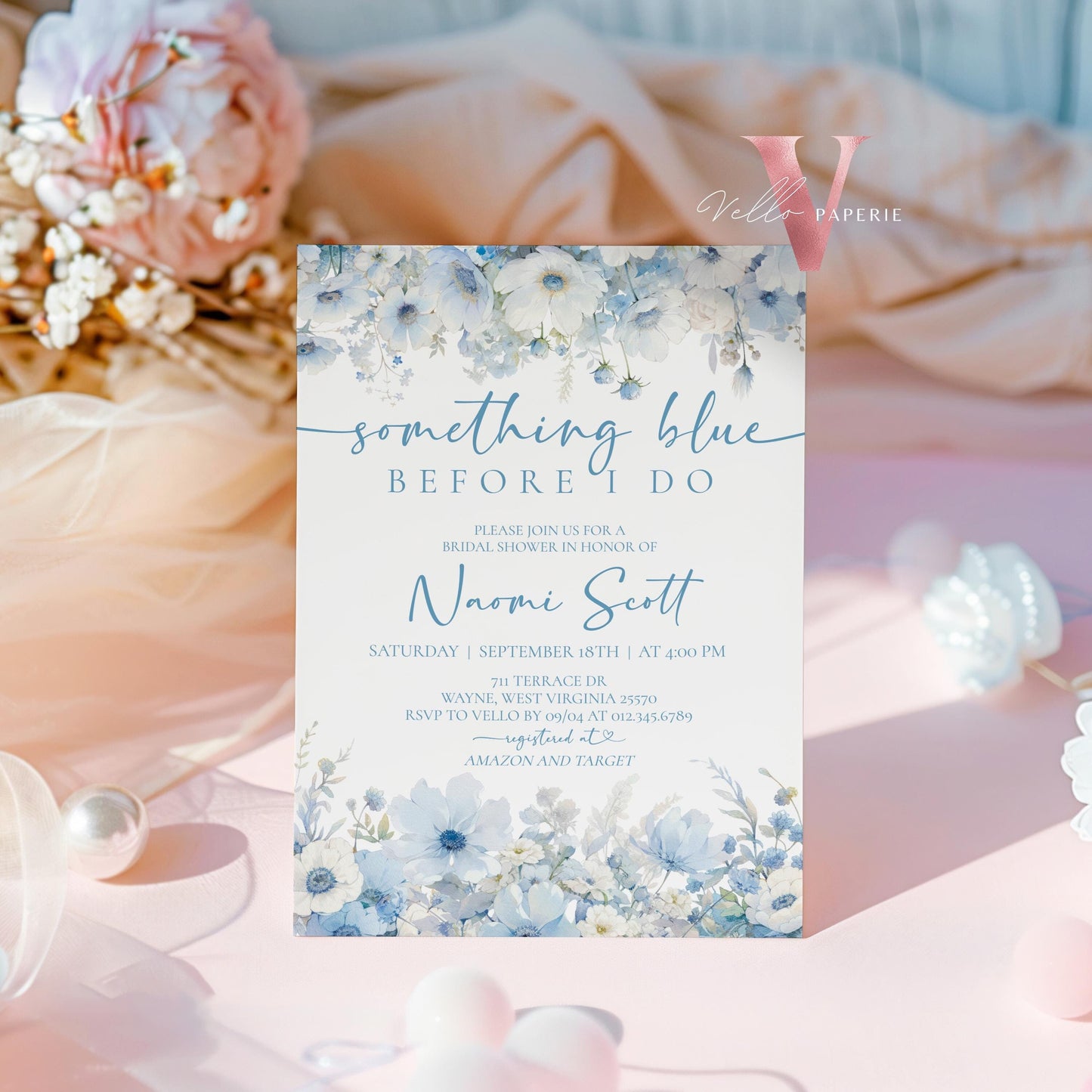 Something Blue before I DO Bridal Shower Party Invitation | Blue Wildflower Watercolor Invite | Blue Flower Bride to Be Instant Template