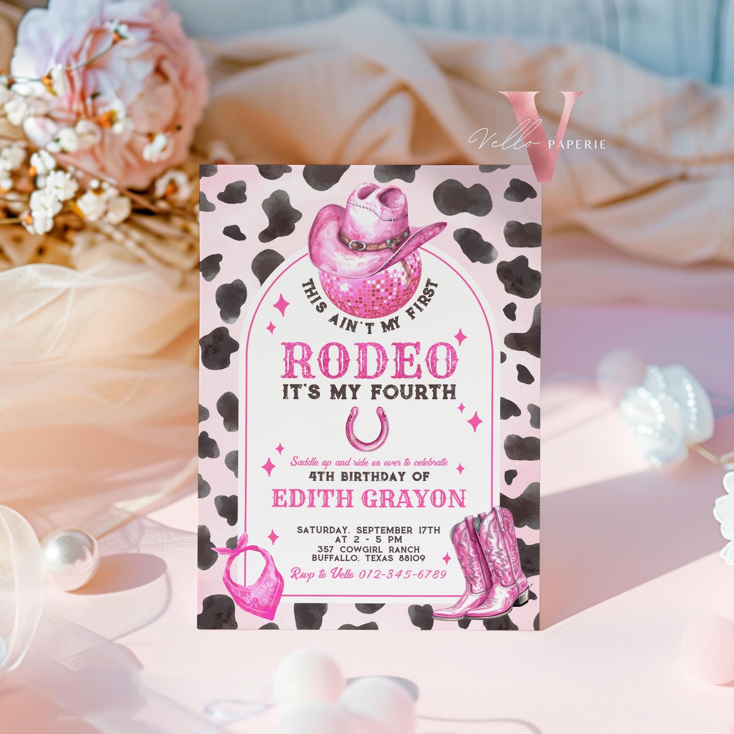 Full Edit Ain't First Rodeo Space Cowgirl Birthday Invitation | Pink Disco Cowgirl Party Invite | Any Age Rodeo Disco Western NashvilleParty