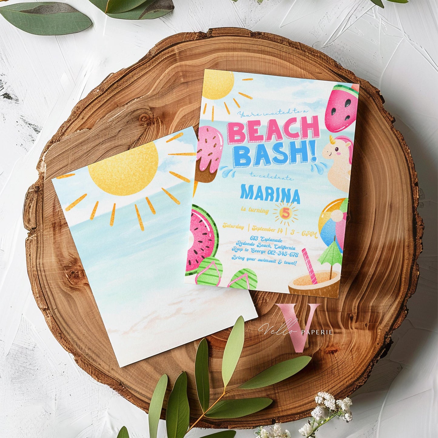 Fresh Beach Bash Birthday Party Invitation | Watercolor Summer Beach Party Invite | Vibrant Fun Beach Party Invite Teen Birthday Bash