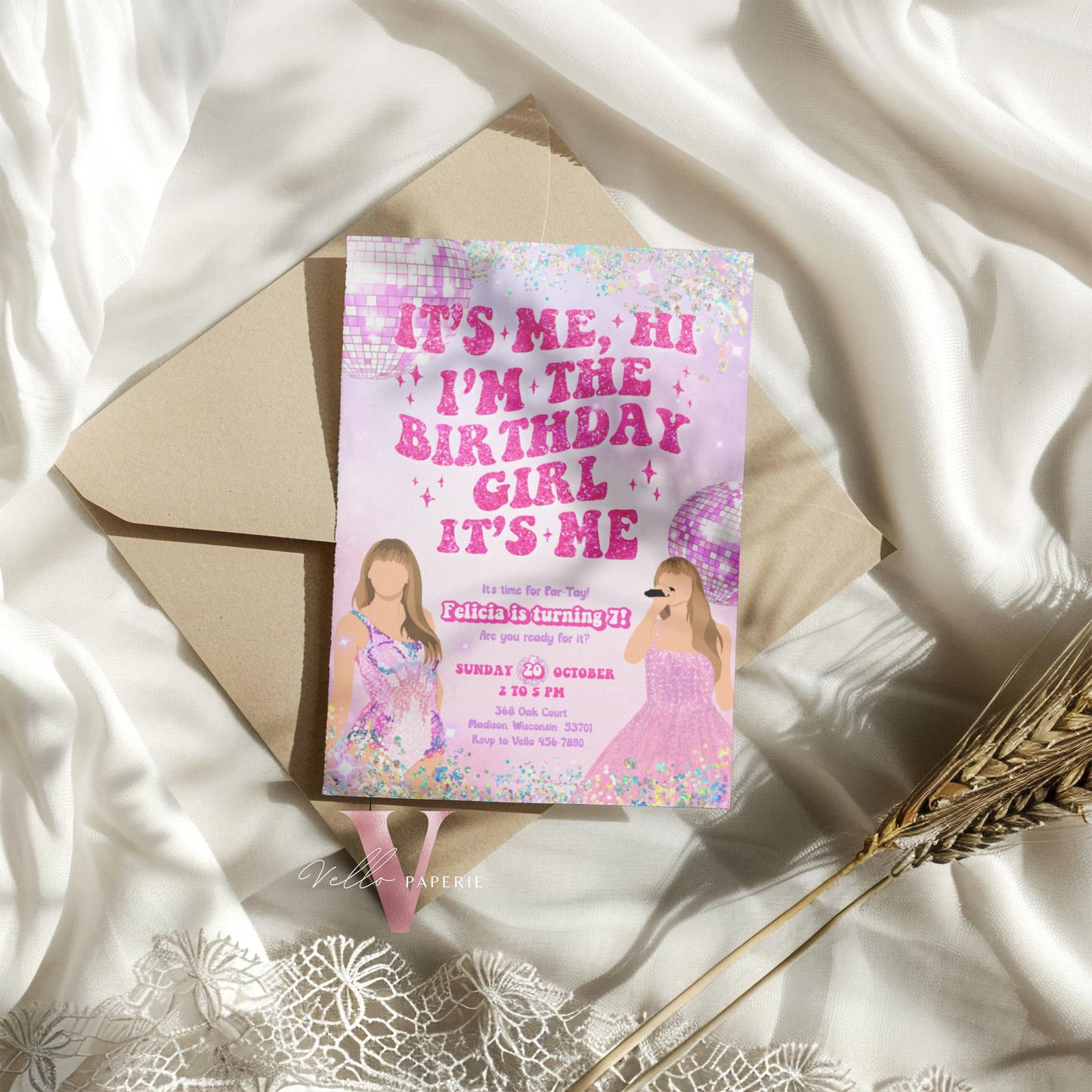 Swifti Par-Tay Birthday Party Invitation | Purple Sparkle Taylor Eras Music Party Invite | It's Me Hi, In my birthday era Instant Template