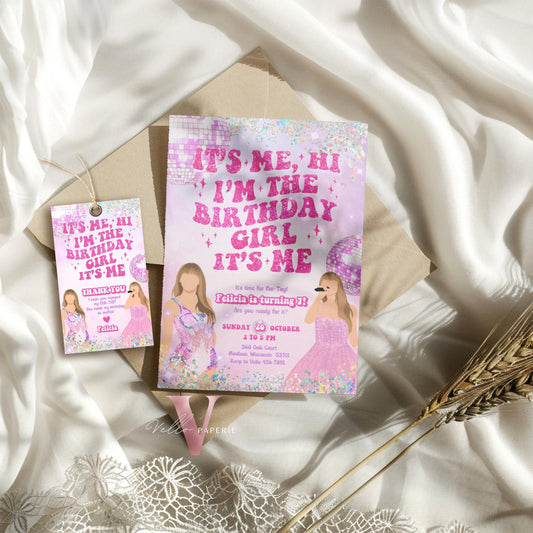 Swifti Par-Tay Birthday Party Invitation | Purple Sparkle Taylor Eras Music Party Invite | It's Me Hi, In my birthday era Instant Template