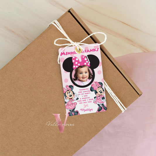 Oh Twodles Pink Minnie Birthday Thankyou Card  | Editable Printable Watercolor Minnie Birthday Party Favor Tag | Gift Tag Instant Download