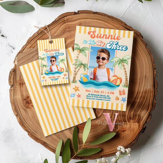 Photo Summer Boy ANY AGE Birthday Birthday Invitation | Edit Youself Malibu Beach Party Invite | Orange Blue Beach Party Instant Template